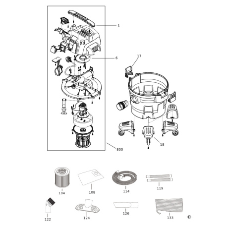 DXV23PTA Tipo 1 Es-wet Dry Vacuum