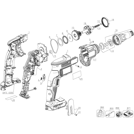 DCF622B Tipo 1 20v Xr 2500 Screwgun