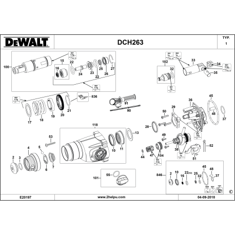 DCH263P2 Tipo 1 1-1/8" (28 Mm) Sds Plus R