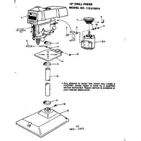 113.213810 Type 0 12 In. Drill Press